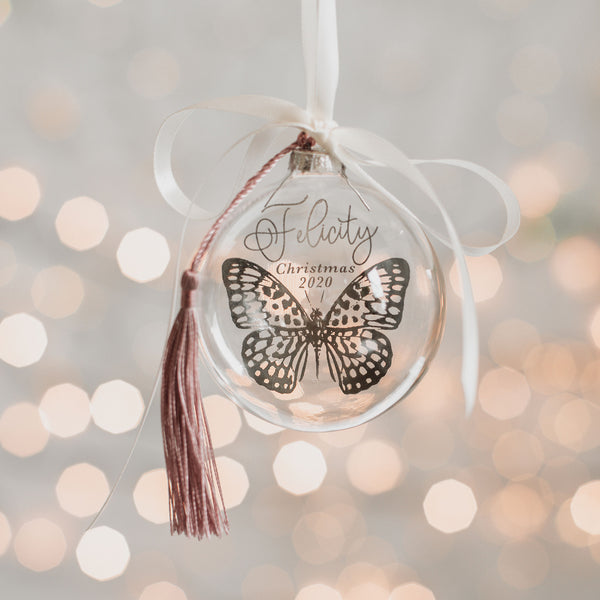 Baby Girl Personalised Butterfly Christmas Bauble