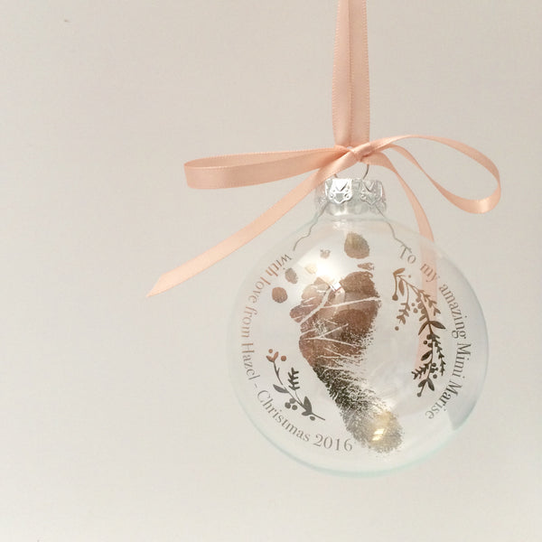 BABY'S FIRST CHRISTMAS FOOT PRINT PERSONALISED BAUBLE