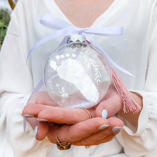 BABY'S FIRST CHRISTMAS FOOT PRINT PERSONALISED BAUBLE