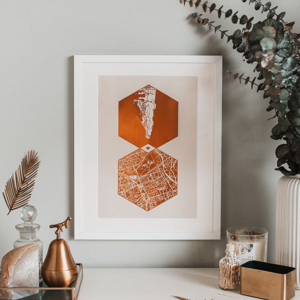 TWO HEXAGONS MAP PRINT