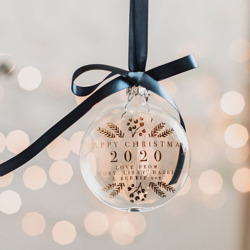 PERSONALISED CHRISTMAS BAUBLE WITH FOLIAGE