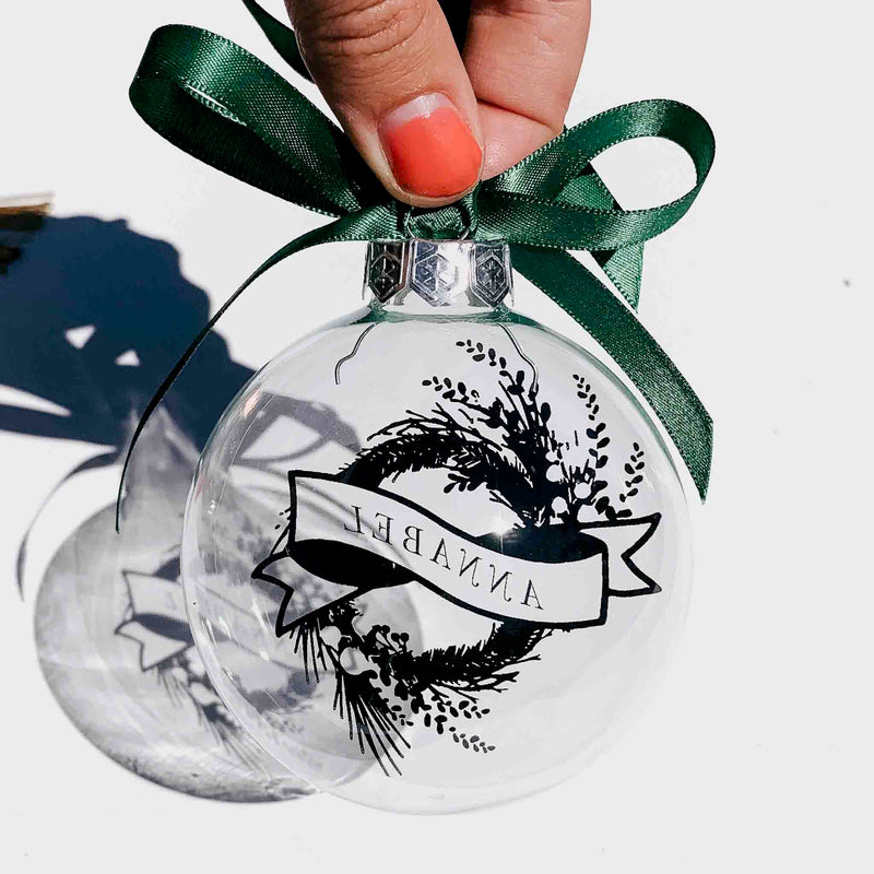 REINDEER PERSONALISED FIRST CHRISTMAS GLASS BAUBLE