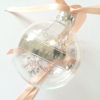 PERSONALISED GLASS BAUBLE FLORAL WEDDING