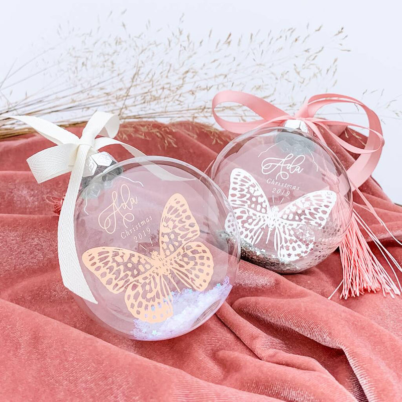 Baby Girl Personalised Butterfly Christmas Bauble