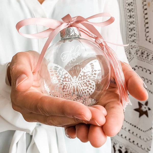 Baby Girl Personalised Butterfly Christmas Bauble