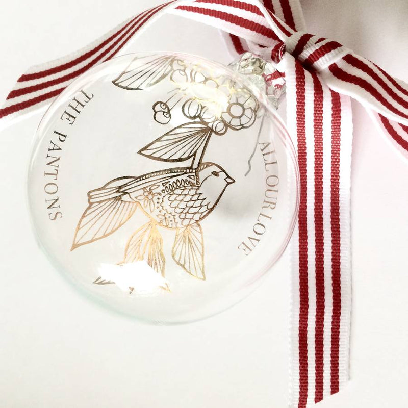 CHRISTMAS ROBIN PERSONALISED GLASS BAUBLE