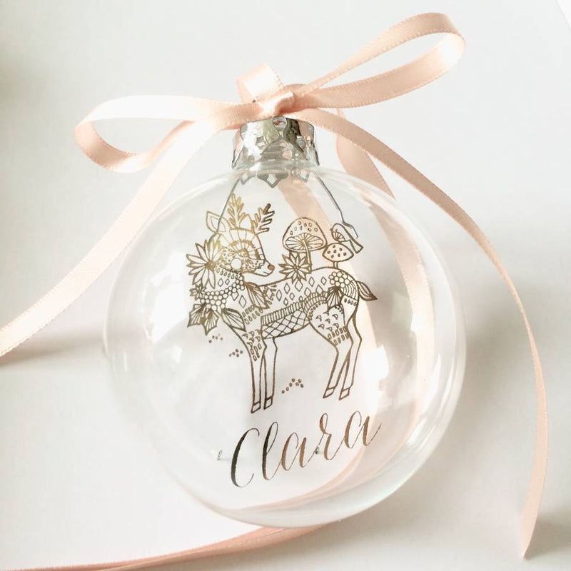 DEER WITH PERSONALISED NAME CHRISTMAS BAUBLE