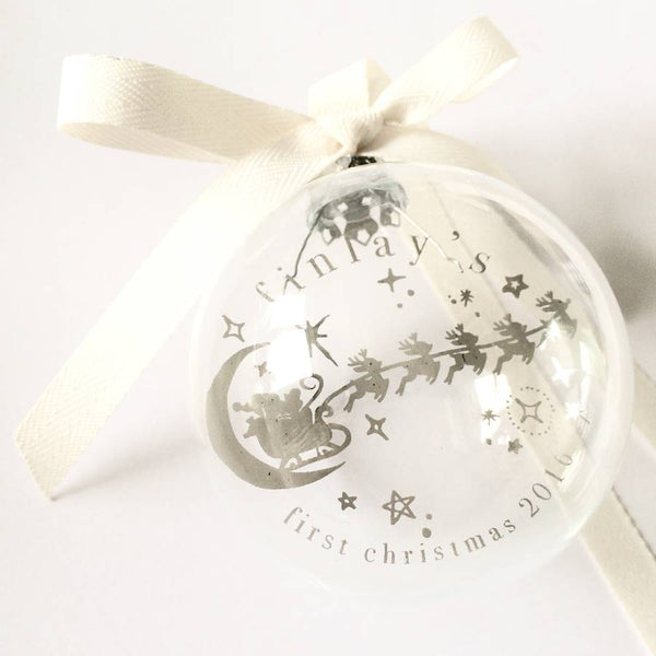 REINDEER PERSONALISED FIRST CHRISTMAS GLASS BAUBLE